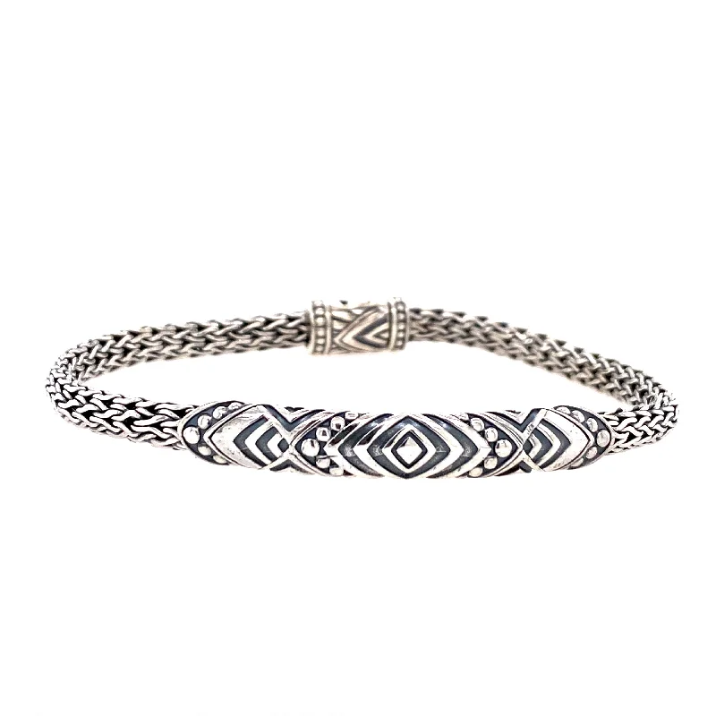 Women’s bangle bracelet-Sterling Silver Tribal Design Adang Bar Bracelet by Samuel B.