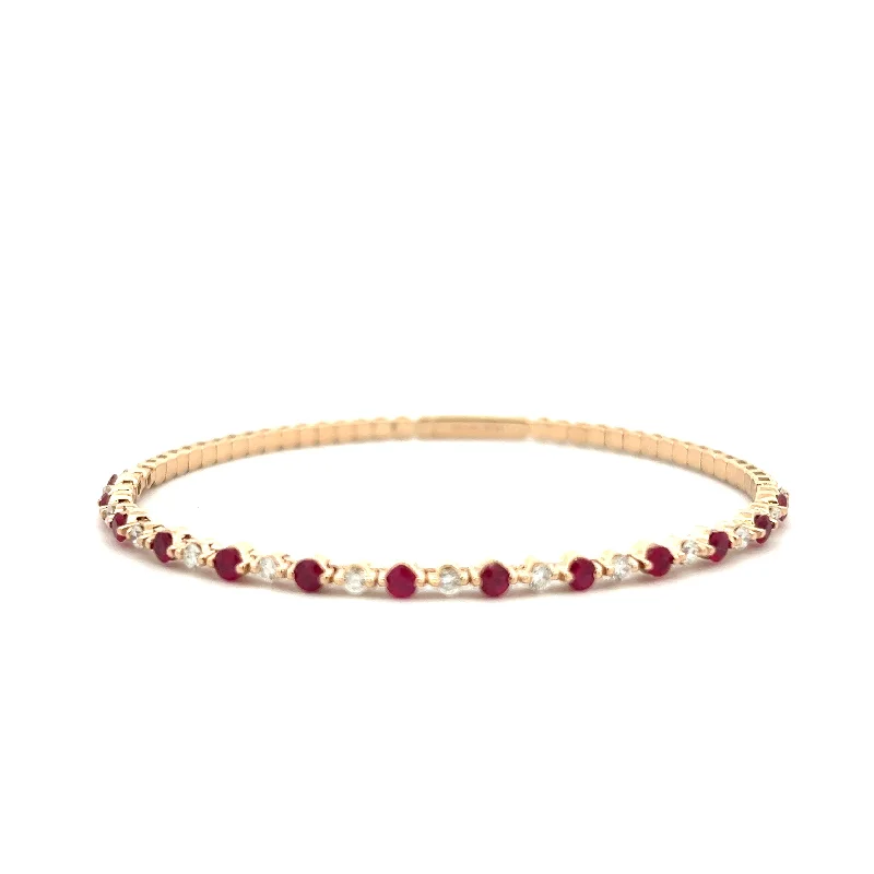 Women’s engraved silver bracelet-14K Yellow Gold 1.54ctw Round Ruby & Diamond Bangle Bracelet