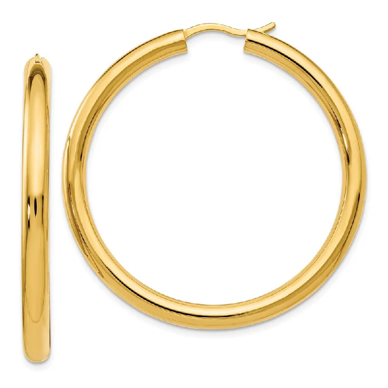 Women’s creative earrings-3.5mm Round Tube Hoop Earrings in Yellow Gold Tone Silver, 42mm