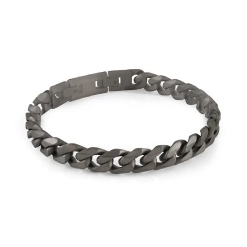 Women’s sterling silver cuff bracelet-IP Gunmetal 10mm Curb Chain Men's Bracelet