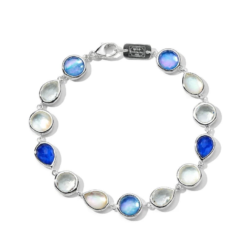 Women’s silver bangle-Sterling Silver Flexible Bracelet with Multi Stone