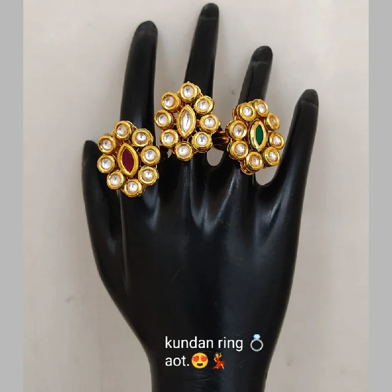 Women’s gemstone halo ring-Lucentarts Jewellery Gold Plated Kundan Stone Rings