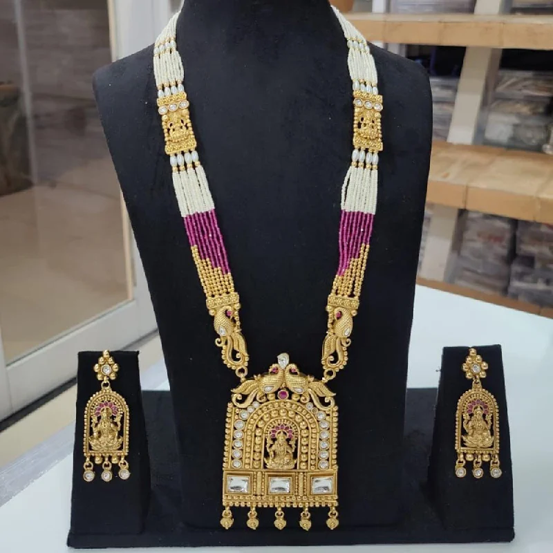 Women’s friendship necklace-Manisha Jewellery Gold Plated Austrian Stone Temple Long Necklace Set