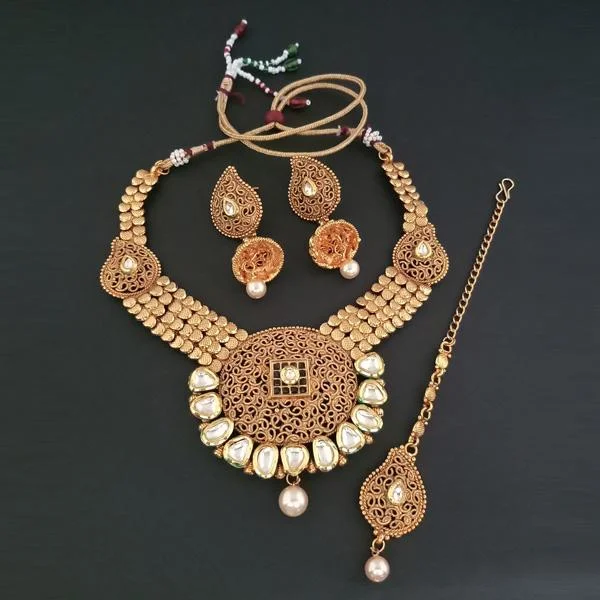 Women’s natural stone necklace-Darshana Jewels AD Stone Choker Copper Necklace Set With Maang Tikka - FAP0138C