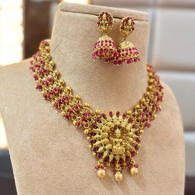 Women’s pendant necklace-Jewel Addiction Gold Plated Pota Stone And Pearls Temple Necklace Set