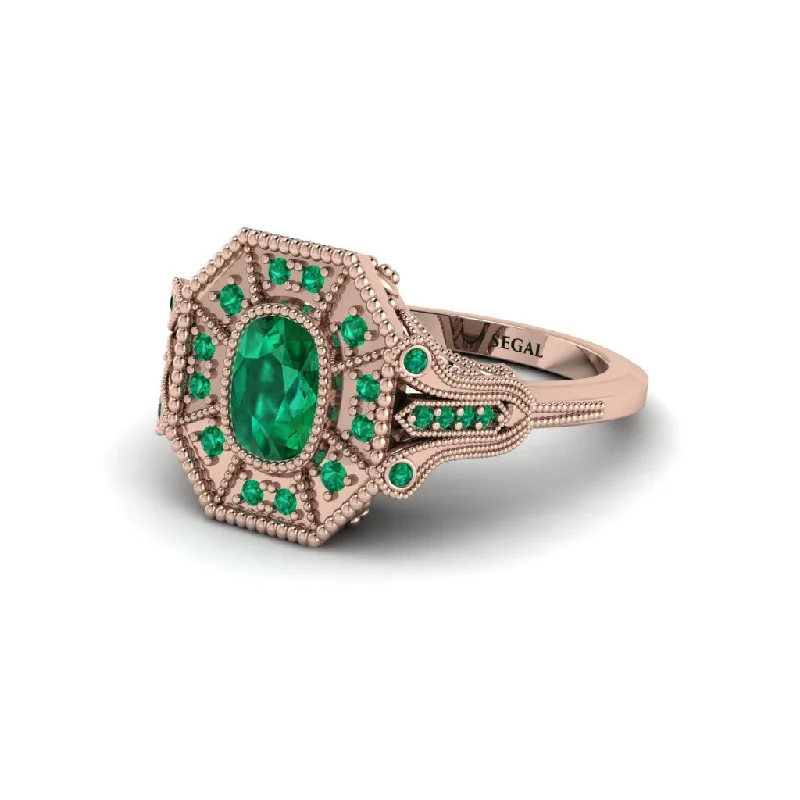 Women’s double halo engagement ring-Emerald Cushion Cut Art Deco Engagement Ring - Alicia No. 20