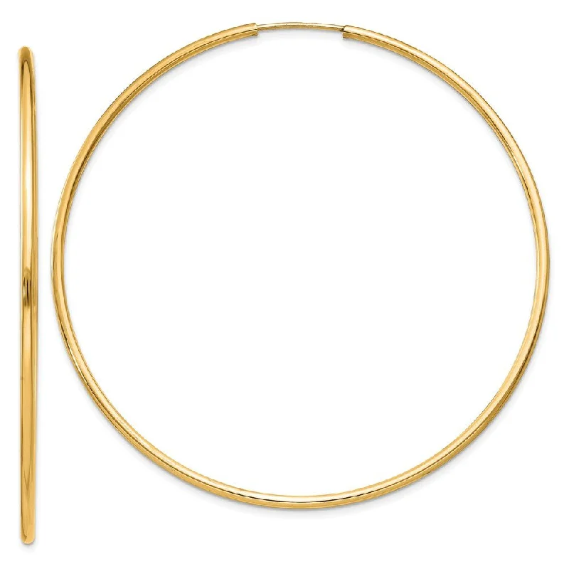 Women’s minimalist earrings-1.5mm x 57mm 14k Yellow Gold Polished Round Endless Hoop Earrings