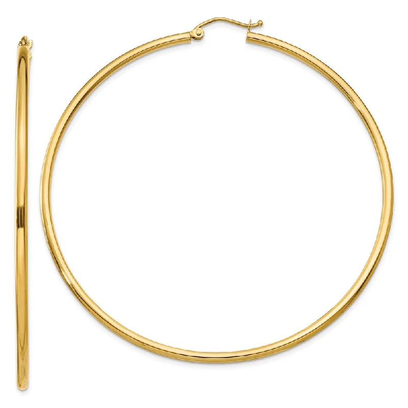 Women’s handmade earrings-2mm x 65mm 14k Yellow Gold Classic Round Hoop Earrings