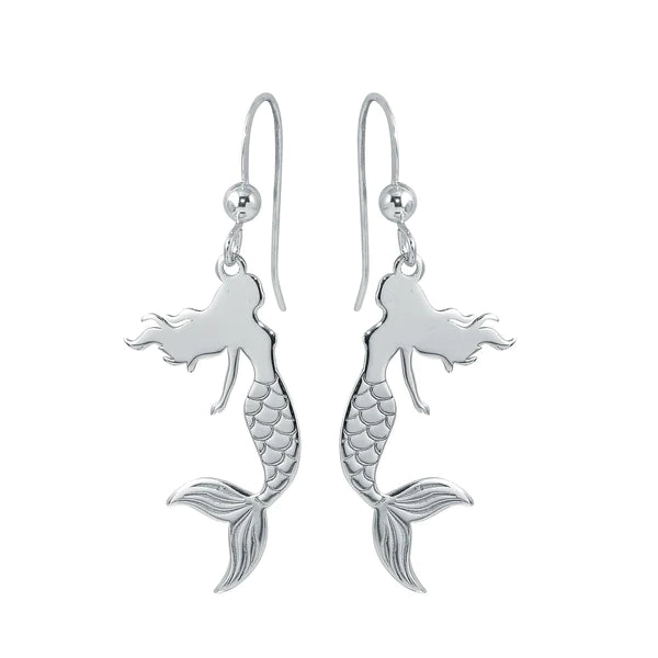 Women’s pearl drop earrings-Silver 925 Rhodium Dangling Mermaid Earrings