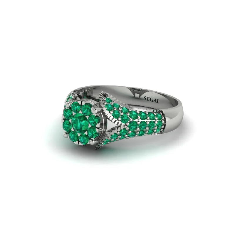 Women’s diamond engagement ring set-Emerald Floral Cluster Engagement Ring  - Penelope No. 21