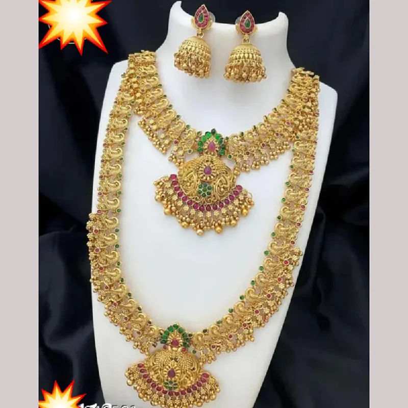 Women’s arrow necklace-Manisha Jewellery Gold Plated Pota Stone Temple Double Necklace Set