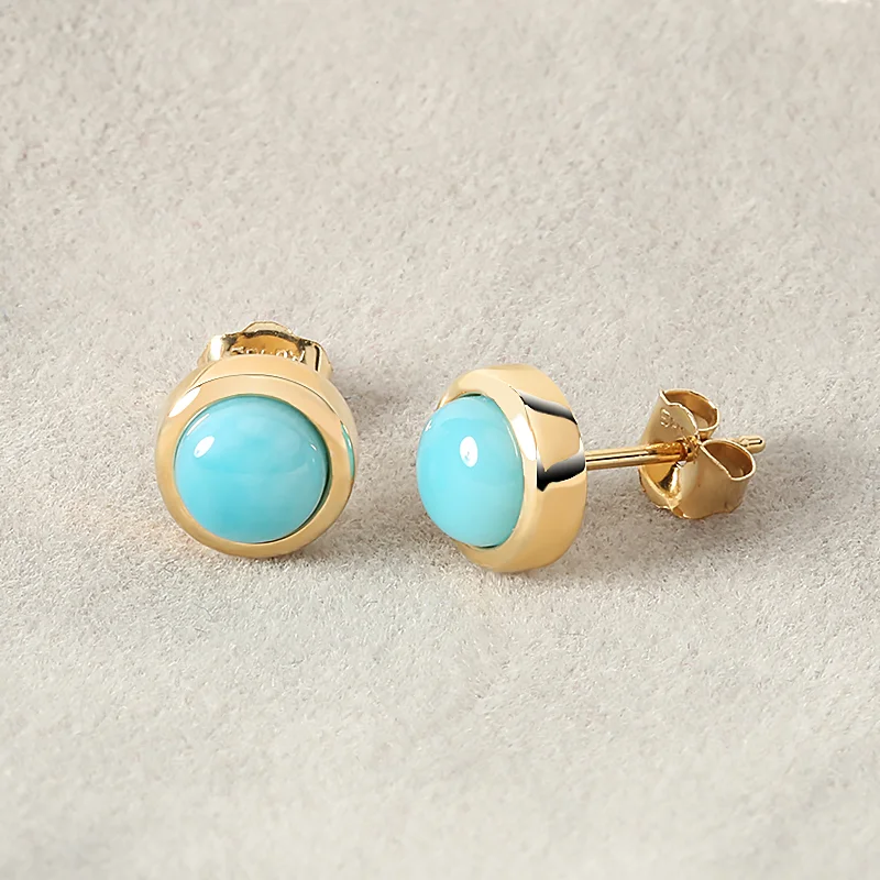 Women’s infinity earrings-14K Yellow Gold Larimar Inlaid Post Earrings