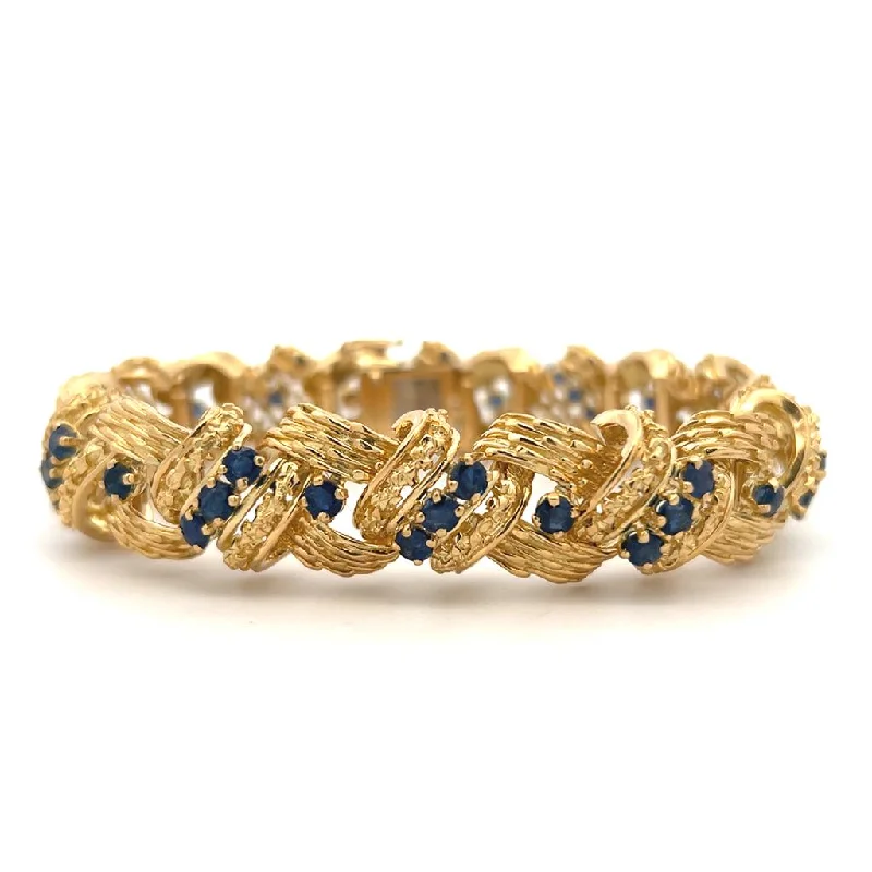 Women’s bridal bracelet-Estate 18K Yellow Gold 8.80ctw Blue Sapphire Tiffany & Co. Bracelet