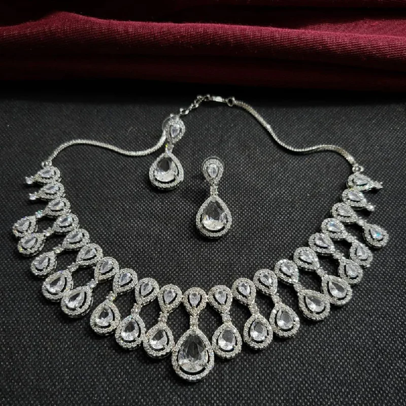 Women’s star necklace-Kavita Art Silver Plated American Diamond Necklace Set