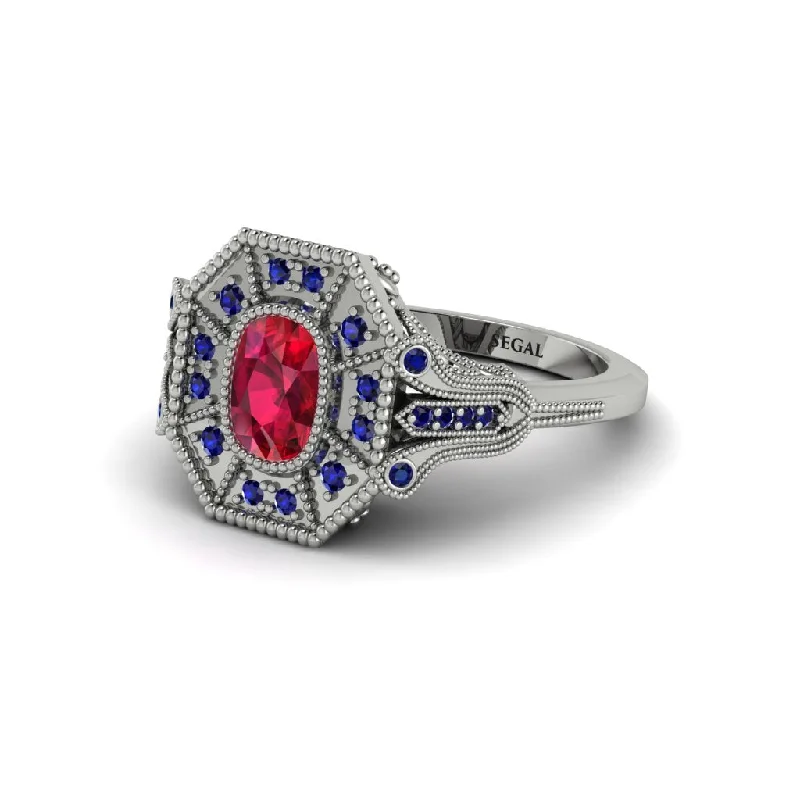 Women’s contemporary engagement ring-Ruby Cushion Cut Art Deco Engagement Ring - Alicia No. 72