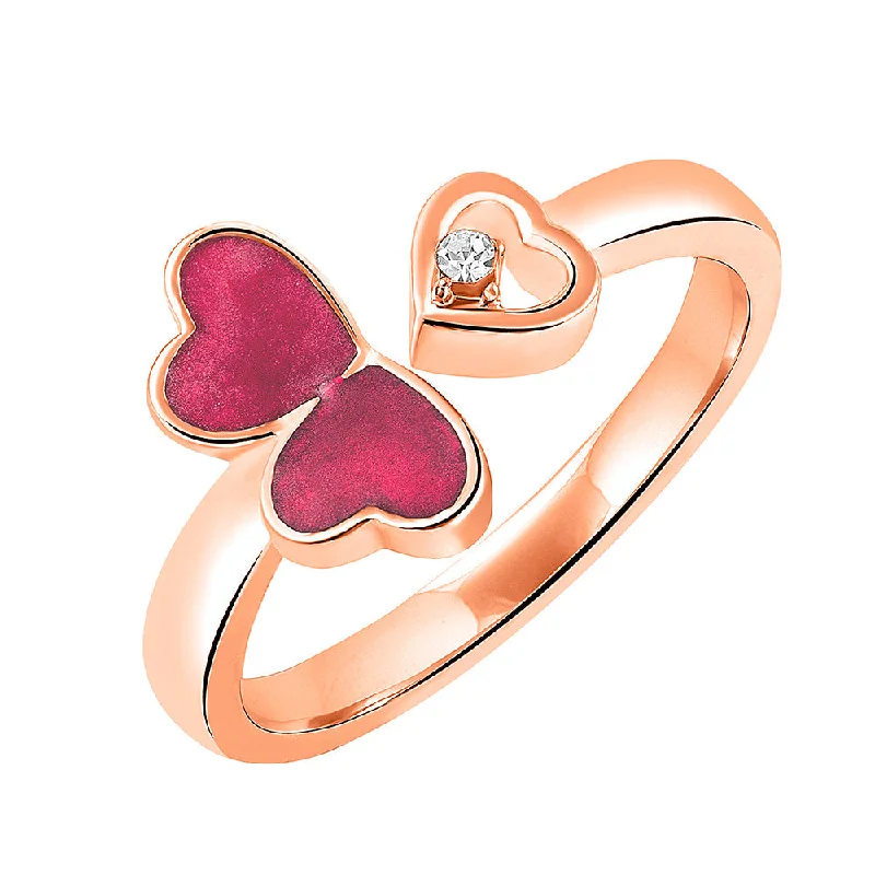 Women’s personalized ring-Mahi Tripple Heart Red Meena Work Rosegold Plated Adjustable Finger Ring for Women (FR1103128ZRed)