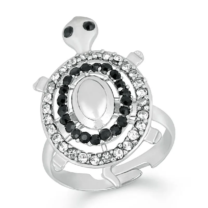 Women’s gemstone ring-Mahi Rhodium Plated Tortoise Love Designer Finger Ring With Crystal