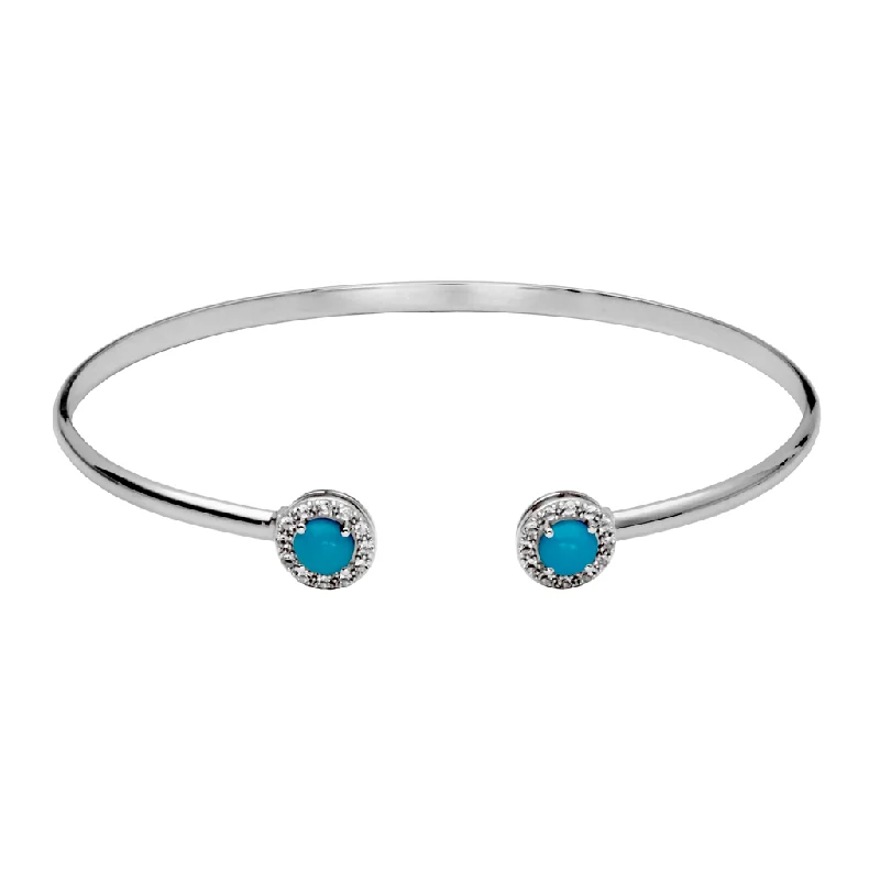 Women’s cuff-style bangle-Sterling Silver Sleeping Beauty Turquoise & White Topaz Halo Cuff Bracelet by Samuel B.