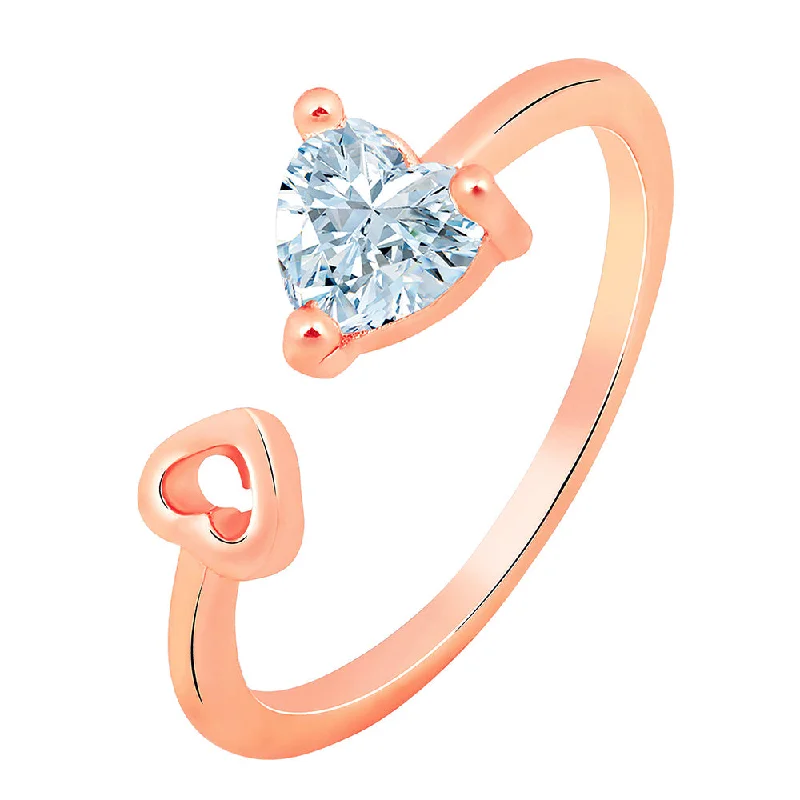 Women’s floral ring-Mahi Rose Gold Plated Dual Heart Adjustable Finger Ring with Cubic Zirconia for Women (FR1103166ZWhi)