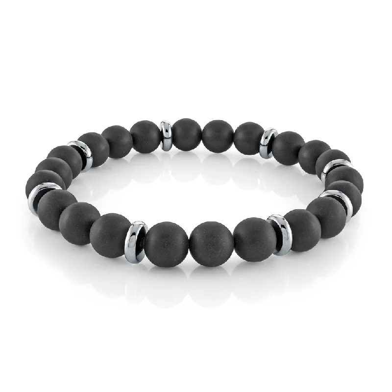 Women’s adjustable bracelet-Stainless Steel Matte 8mm Black Onyx Bead Men's Bracelet