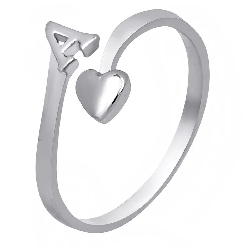 Women’s gold band ring-Mahi Rhodium Plated 'A' Initial and Heart Adjustable Finger Ring for Women (FR1103119R)