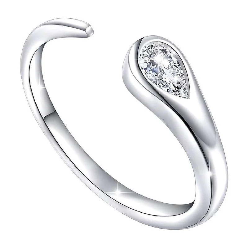 Women’s sterling silver ring-Mahi Exquisite White Solitaire Gleaming Cz Open Wrap Adjustable Finger Ring