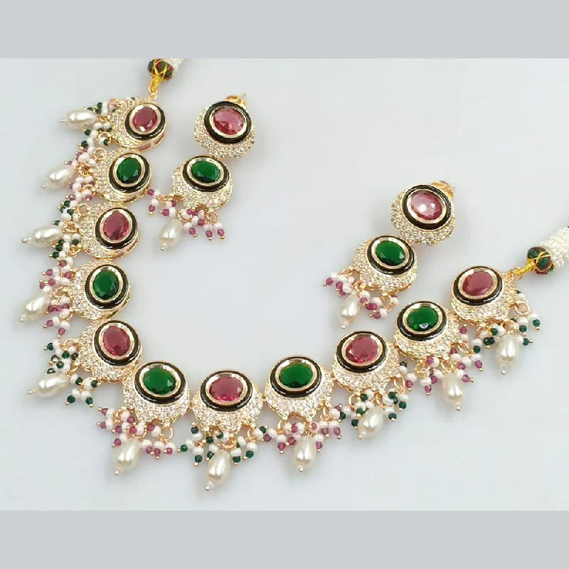 Women’s custom necklace-Rani Sati Jewels Gold Plated Crystal Stone And Pearls Necklace Set