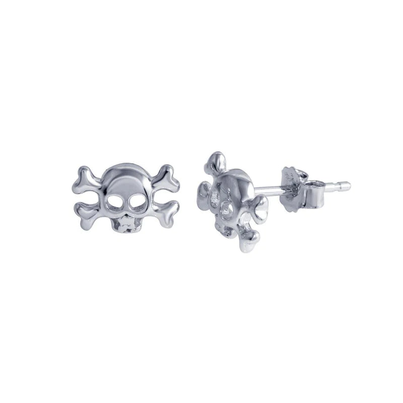 Women’s artistic earrings-Silver 925 Rhodium Plated Skull Crossbones Stud Earrings