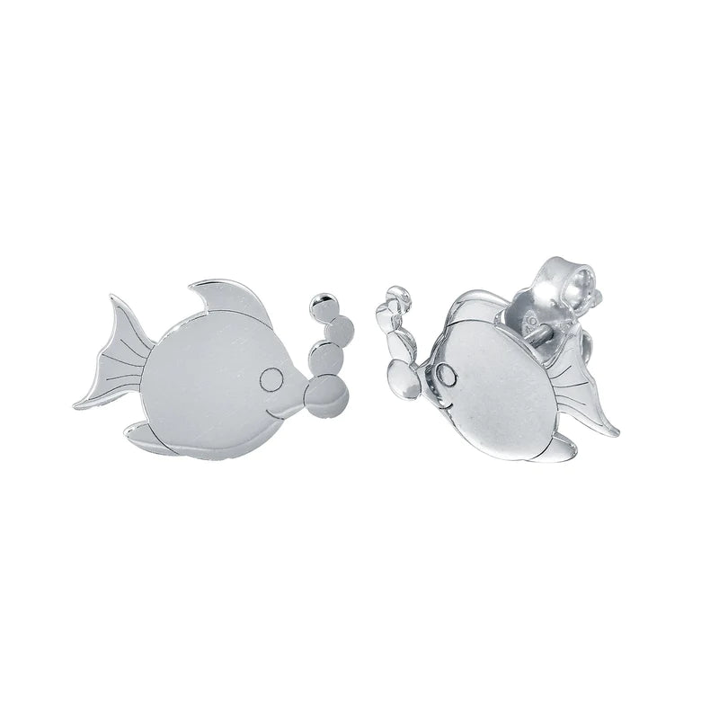 Women’s chunky earrings-Silver 925 Rhodium Plated Bubble Fish Stud Earrings