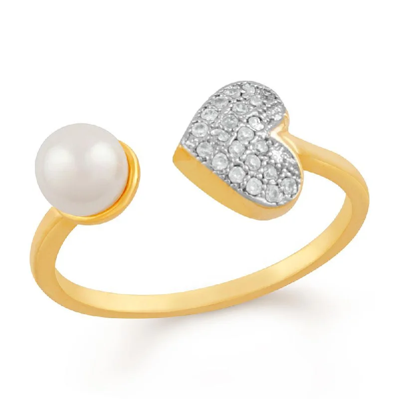 Women’s art deco ring-Mahi Profuse Love Adjustable Finger Ring With Cubic Zirconia And Artificial Pearl