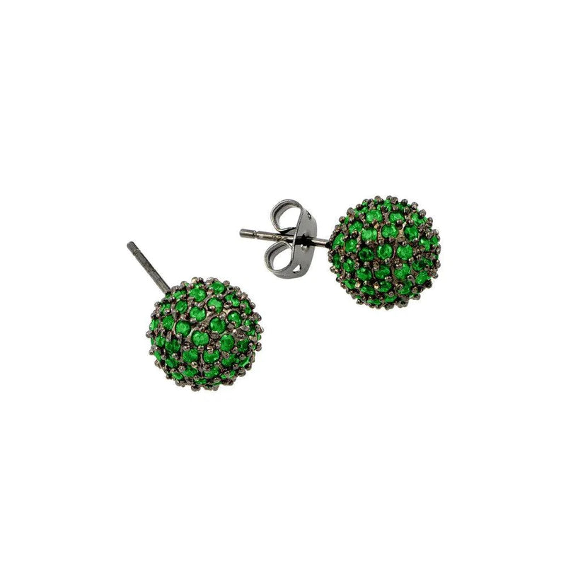 Women’s simple stud earrings-Silver 925 Rhodium Plated Green CZ Stud Earrings