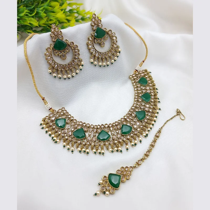 Women’s vintage-inspired necklace-JCM Jewellery Gold Plated Crystal Stone And Pearls Necklace Set