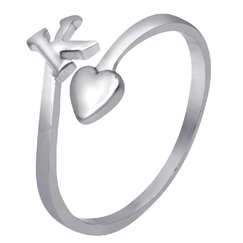 Women’s unique ring-Mahi Rhodium Plated 'K' Initial and Heart Adjustable Finger Ring for Women (FR1103123R)