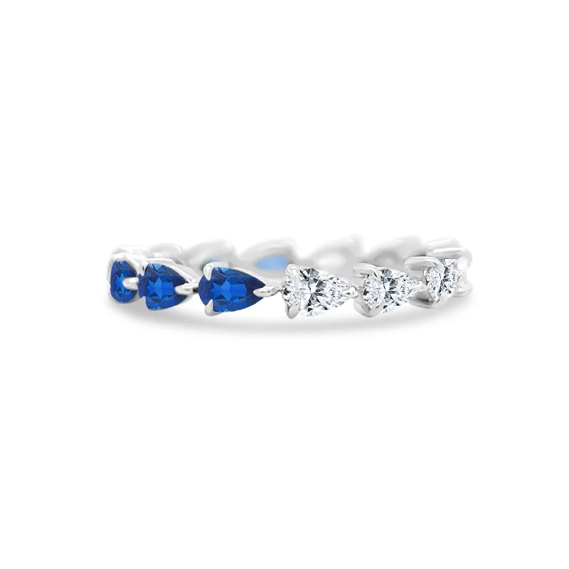 Women’s carved ring-LLJ Signature Chasing Sapphire & Diamond Pear Band