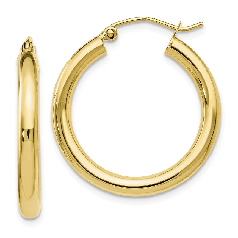 Women’s long drop earrings-3mm Round Hoop Earrings in 10k Yellow Gold, 26mm (1 Inch)