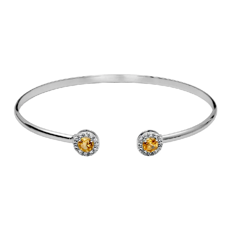 Women’s diamond bracelet-Sterling Silver Citrine & White Topaz Halo Cuff Bracelet by Samuel B.