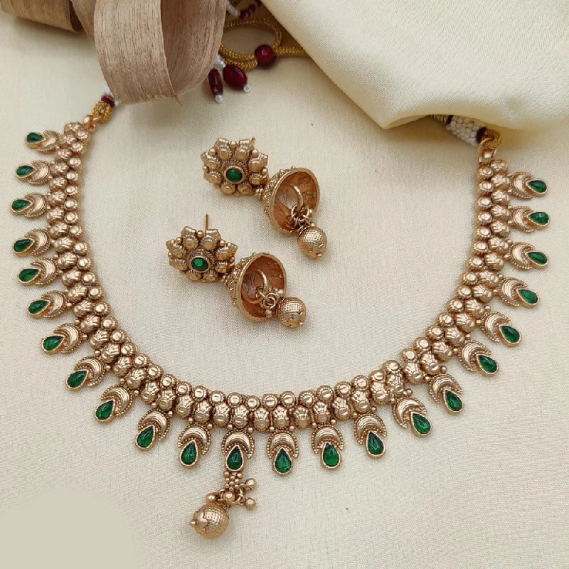 Women’s statement necklace-Jewel Addiction Copper Rajwadi Finish Pota Stone Necklace Set