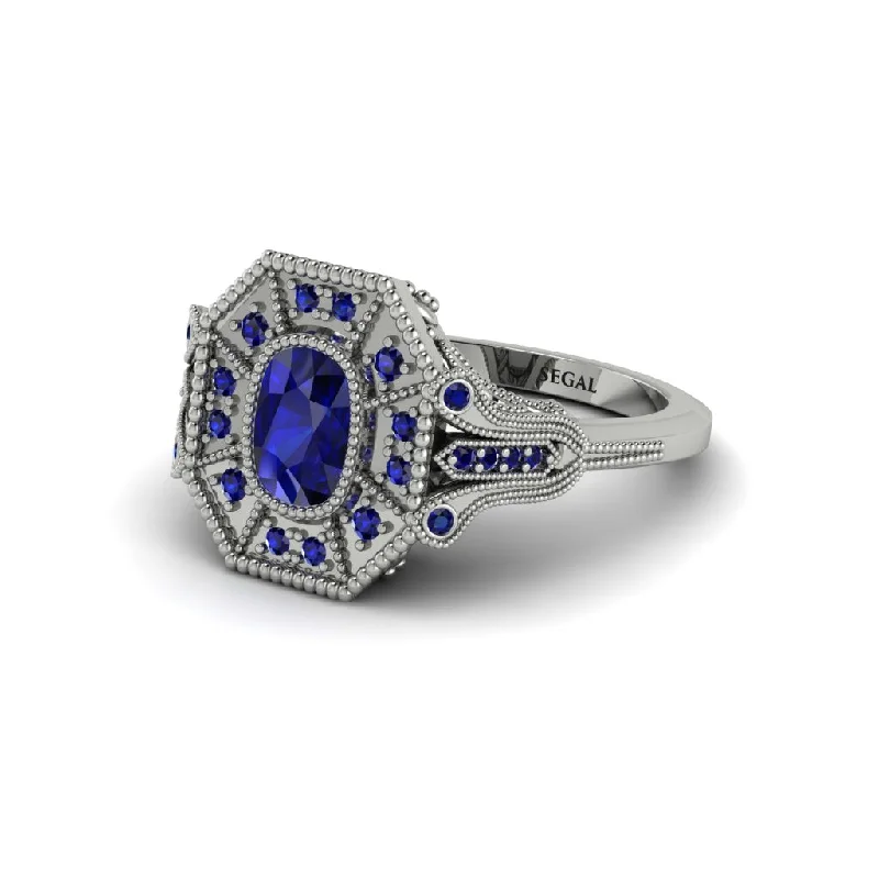 Women’s vintage-inspired engagement ring-Sapphire Cushion Cut Art Deco Engagement Ring - Alicia No. 75