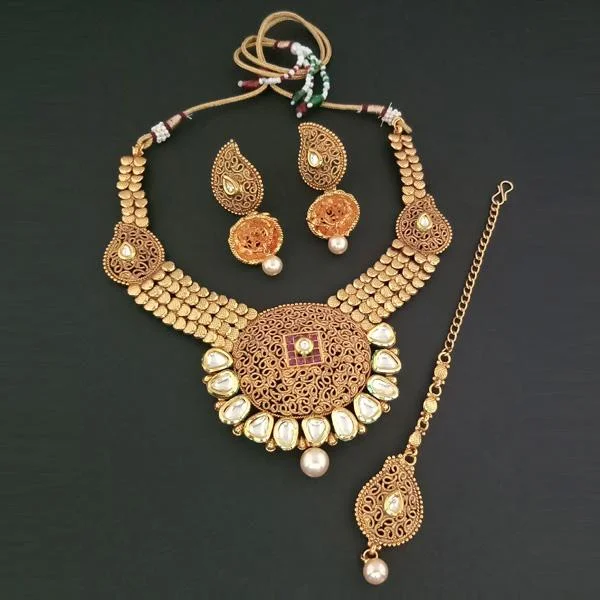 Women’s chunky gold necklace-Darshana Jewels AD Stone Copper Necklace Set With Maang Tikka - FAP0138D