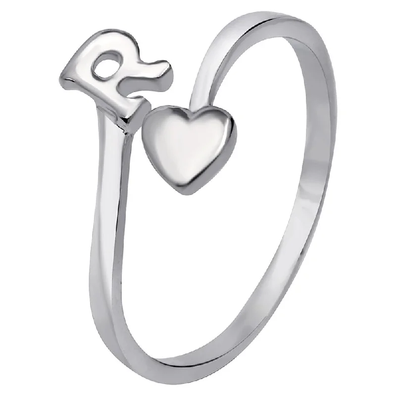 Women’s sapphire ring-Mahi Rhodium Plated 'R' Initial and Heart Adjustable Finger Ring for Women (FR1103126R)