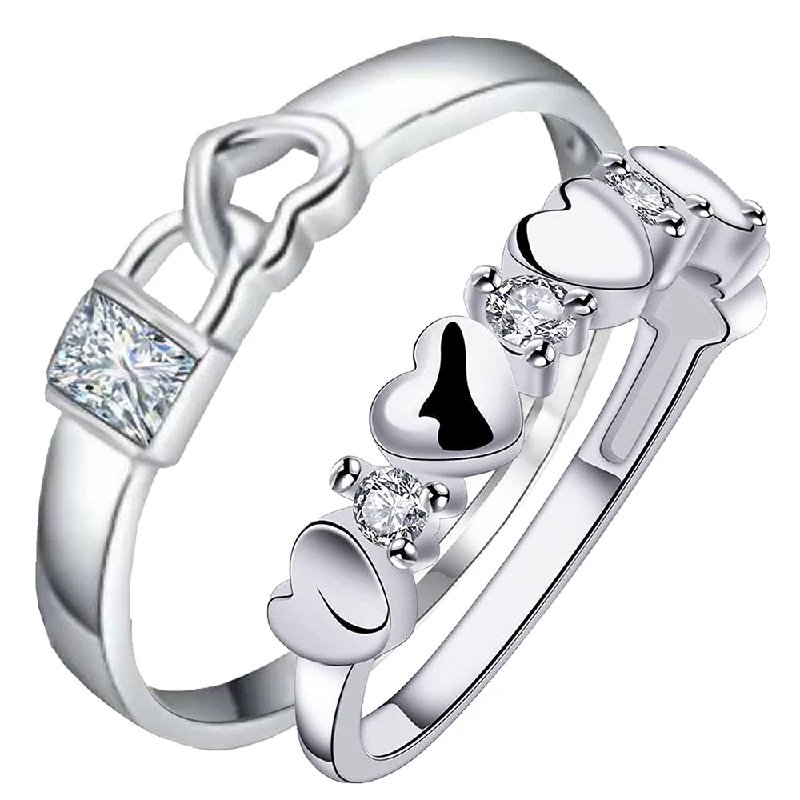 Women’s square ring-Mahi Valentine Gift Proposal Endless Affection Couple Ring with Crystal for Men and Women (FRCO1103217R)