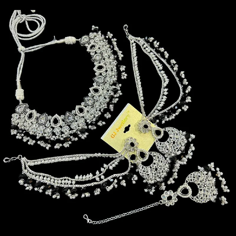 Women’s luxury necklace-Hira Collections Silver Plated Crystal Stone And Pearls Necklace Set