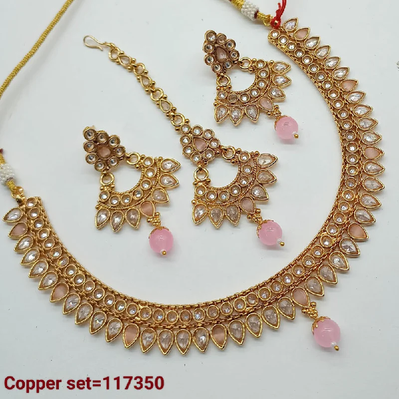 Women’s personalized pendant necklace-Padmawati Bangles Copper Gold Crystal Stone Necklace set