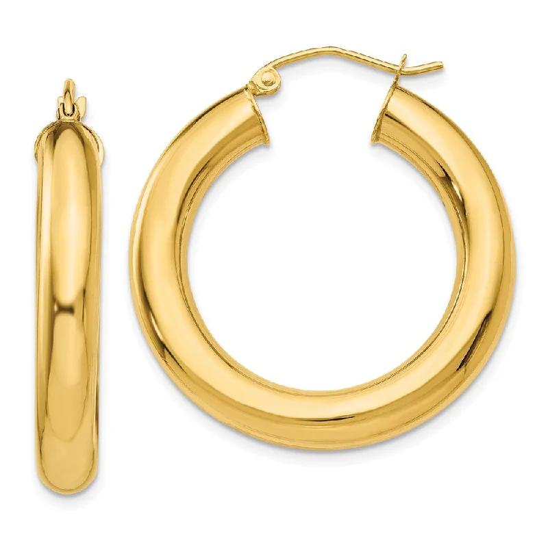 Women’s modern earrings-5mm, 14k Yellow Gold Classic Round Hoop Earrings, 30mm (1 1/8 Inch)