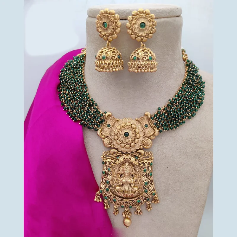 Women’s chic statement necklace-Jewel Addiction Copper Rajwadi Finish Pota Stone Temple Necklace Set