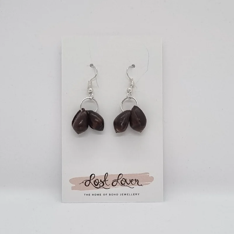 Women’s rose gold earrings-Brown Cowrie Shell Earrings (small) - Handmade in Vanuatu