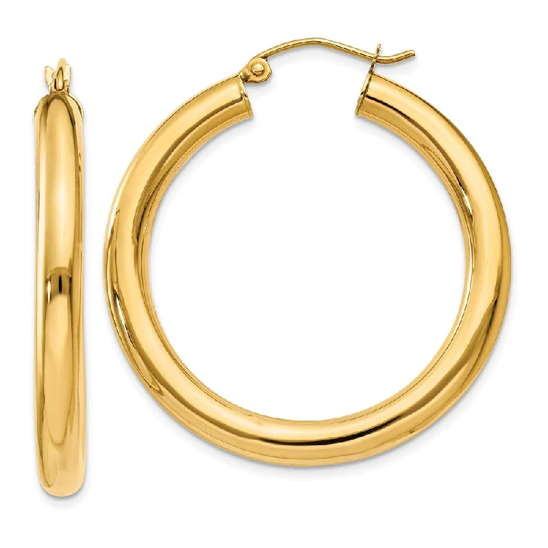 Women’s gold earrings-4mm, 14k Yellow Gold Classic Round Hoop Earrings, 35mm (1 3/8 Inch)