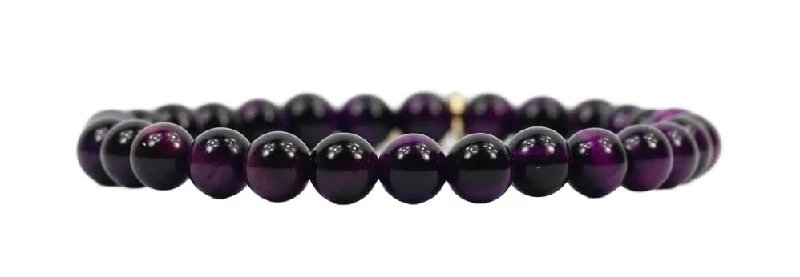 Women’s engraved gold bangle-Stacker Stretch Bracelet - Purple Tigers Eye