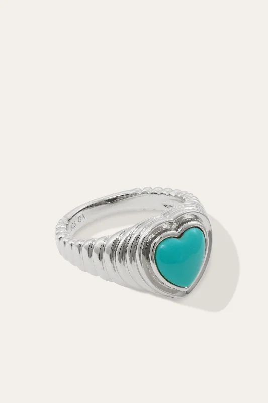 Women’s elegant gold ring-Ridge Heart Turquoise Silver Ring