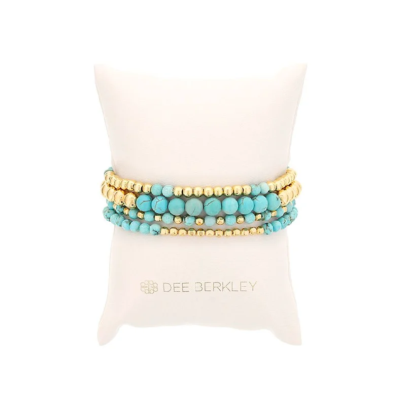 Women’s gold bracelet-Gold Filled & Blue Howlite Bead Stretch Bracelet Set by Dee Berkley